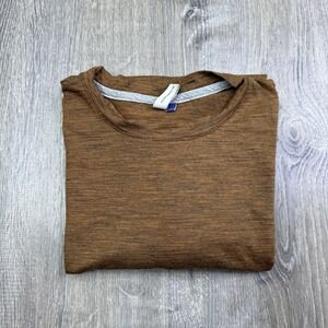 Ibex Shirt 100% Zque Merino Wool Shirt Short Sleeve Crewneck Brown Mens Medium